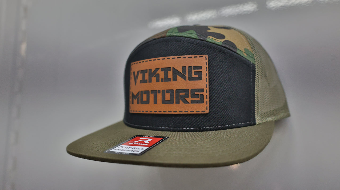 Viking Motors Leather Patch Hat 168 Tri-Color: Black/Green Camo/Loden