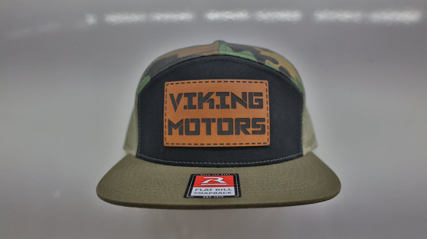 Viking Motors Leather Patch Hat 168 Tri-Color: Black/Green Camo/Loden