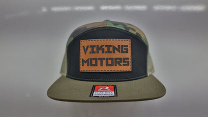 Viking Motors Leather Patch Hat 168 Tri-Color: Black/Green Camo/Loden