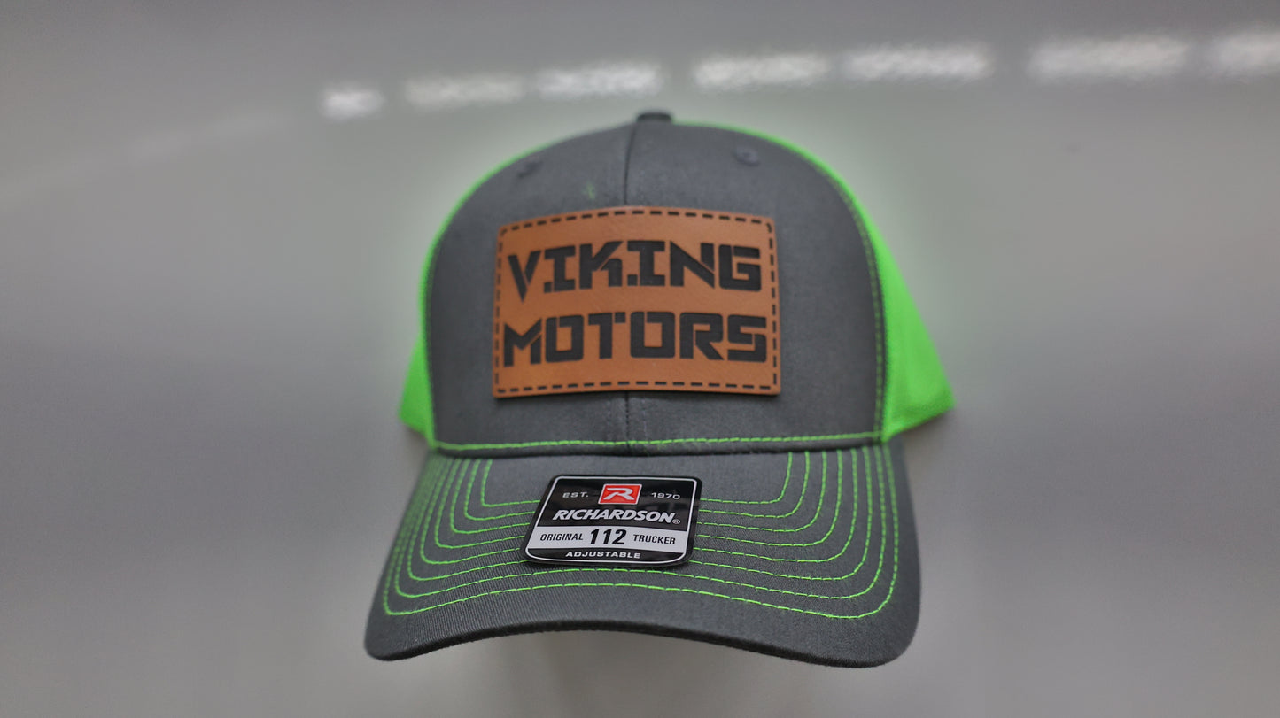Viking Motors Leather Patch Hat 112 Split: Charcoal/Neon Green