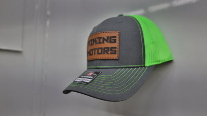 Viking Motors Leather Patch Hat 112 Split: Charcoal/Neon Green