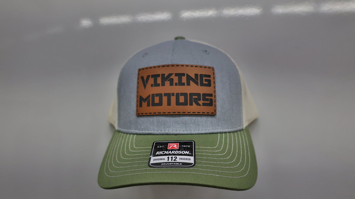 Viking Motors Leather Patch Hat 112FP Tri-Color: Heather Grey/Birch/Army Olive