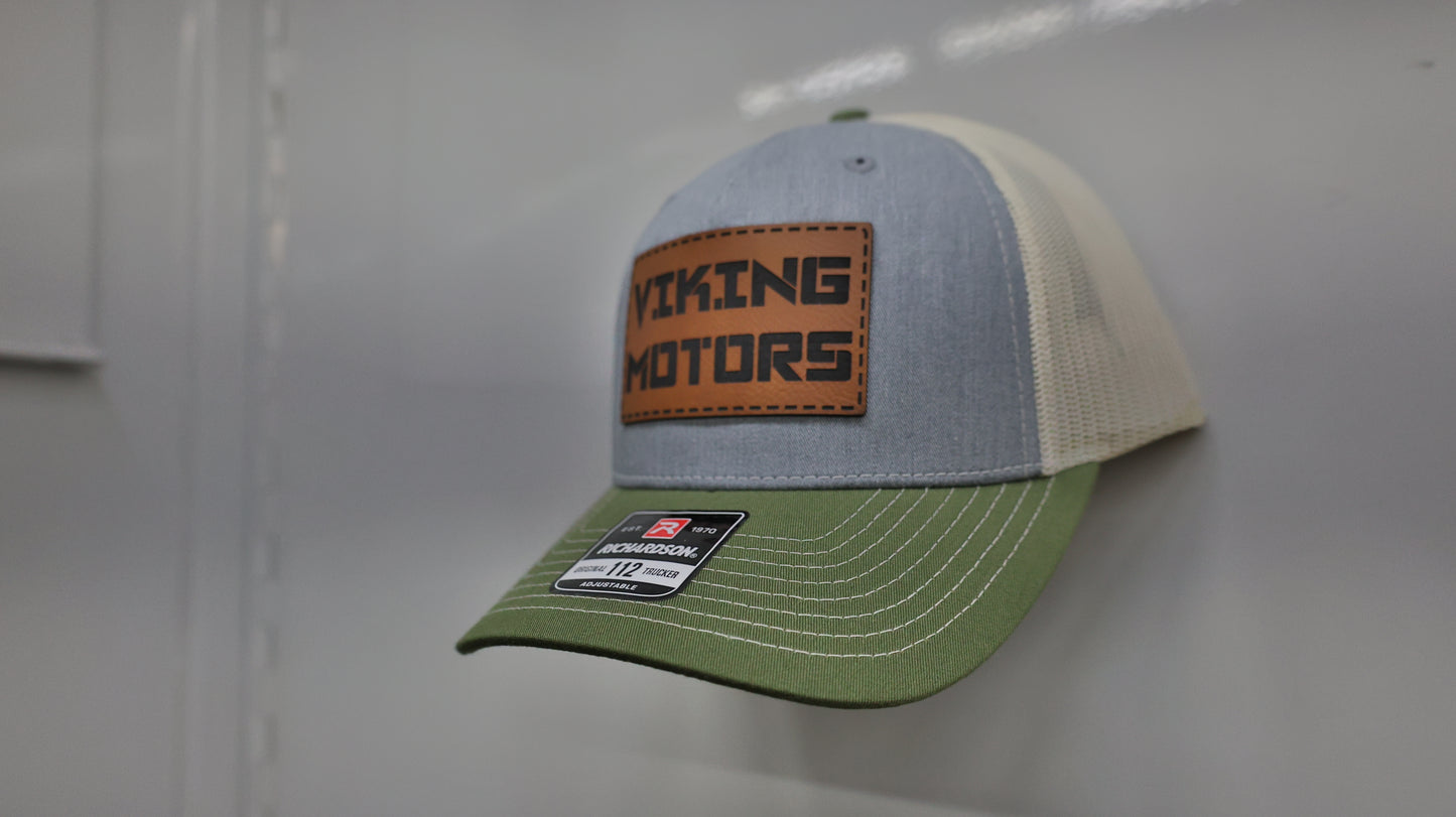Viking Motors Leather Patch Hat 112FP Tri-Color: Heather Grey/Birch/Army Olive