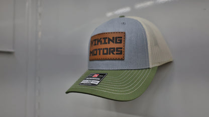 Viking Motors Leather Patch Hat 112FP Tri-Color: Heather Grey/Birch/Army Olive