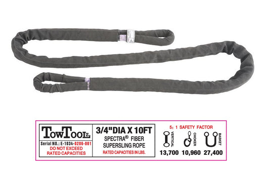 3/4in x 10ft Spectra SuperSling 27,400-lbs rope