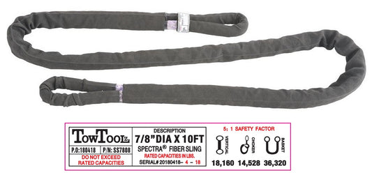 7/8in x 10ft Spectra SuperSling 36,320-lbs rope