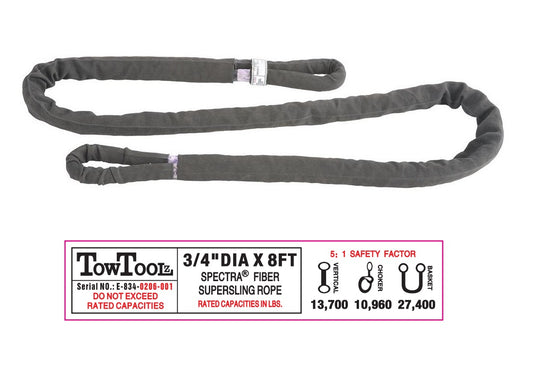 3/4in x 8ft Spectra SuperSling 27,400-lbs rope
