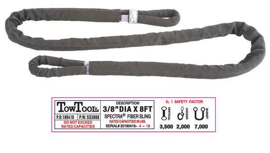 3/8in x 8ft Spectra SuperSling 7,000-lbs rope